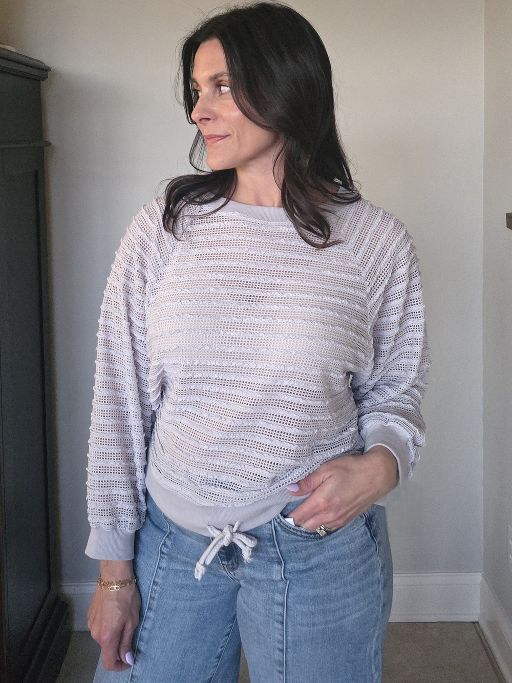Light Grey Open-Knit Pullover Sweater